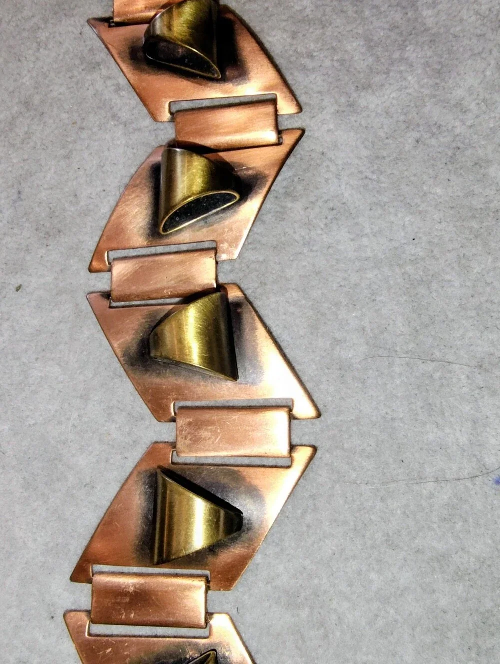 1950s Renior Style Copper Link Bracelet with Brass Accents, Unisex